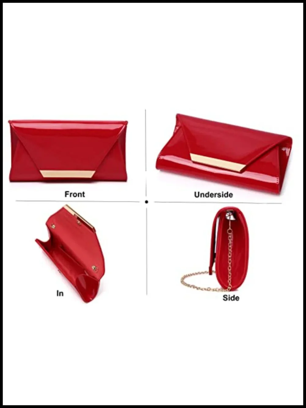Patent Leather Evening Clutch Envelope Handbag with Chain Strap Formal Purse